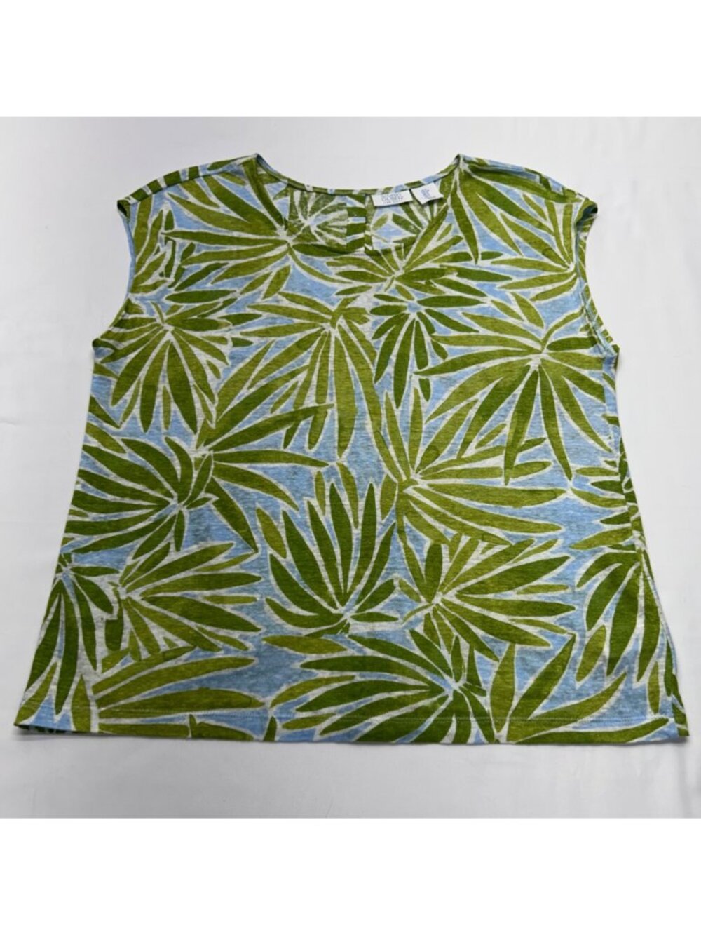 Sigrid Olsen Tropical Leaf Print Linen Top & Wide-Leg Pants Set Green & Blue S - Picture 2 of 16